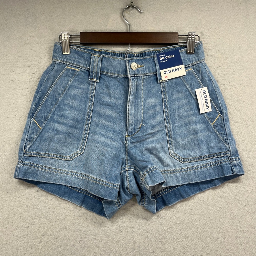 Old Navy OG Chino Shorts Women XS Blue Denim Jorts High Rise Utility Casual NEW